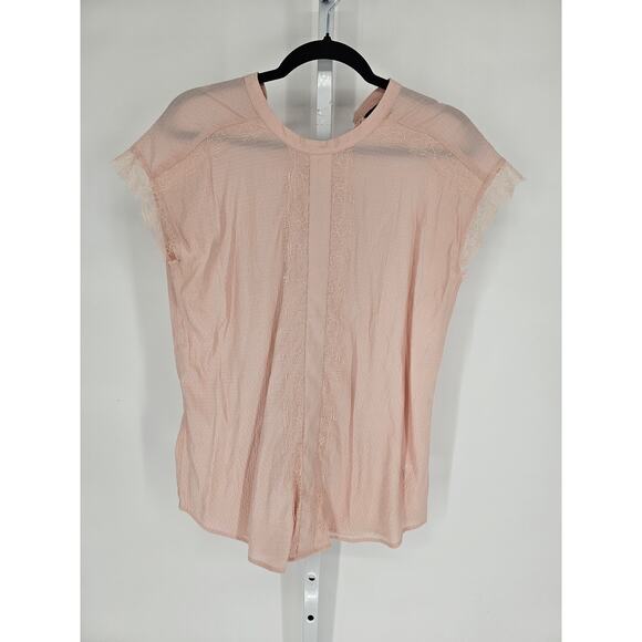 Express Women's Pink Cap Sleeve Lace Pieced Round Neck Pullover Top Size M - Picture 1 of 4